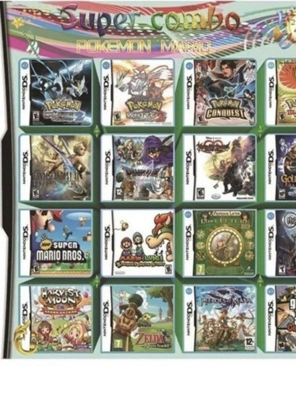 Nintendo DS Super Combo Pokémon Mario 208 in 1 Multi Game